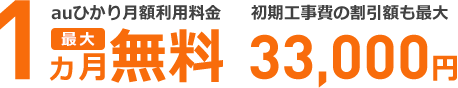 月額利用料最大1ヵ月無料 初期工事費最大33,000円割引